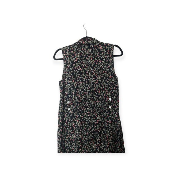 Vintage 90s Giorgio Sant Angelo Black Floral Button Down Sleeveless Dress Rose - Picture 7 of 8